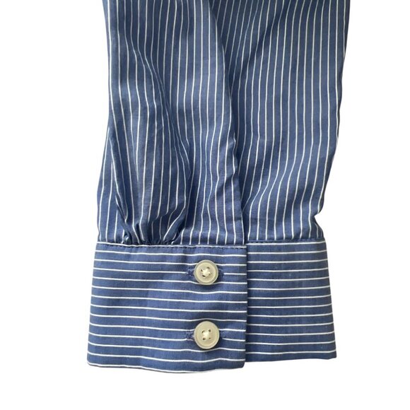 Loft Blue White Stripe Back Zip Side Vents Front Tie Tunic Top Size 12 - Picture 8 of 9